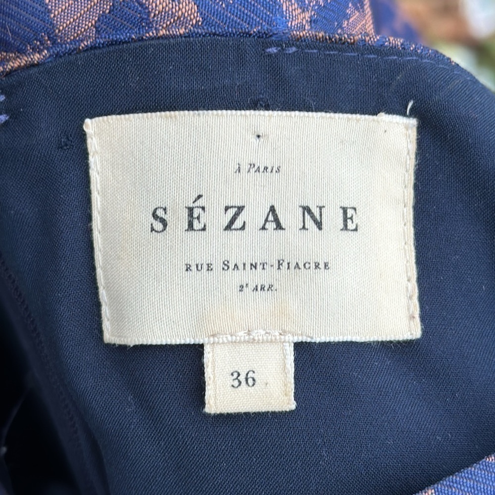 Sezane Robe Auberie Jacquard Leopard Blue Ruffled Hem Shift Dress size 36 (4) - Picture 9 of 12